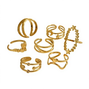 <span class=keywords><strong>แหวน</strong></span>สแตนเลสสตีลชุบทอง 18K ลายดาวห้าแฉกไขว้ ดีไซน์หรูหราเข้ากับทุกสไตล์ สำหรับผู้หญิง สไตล์ยุโรป-อเมริกัน - Product Image 1