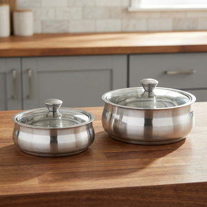 Casseroles en acier inoxydable avec couvercles en verre, design rond et durable, compatibles gaz et induction, lavables au lave-vaisselle - Product Image 4