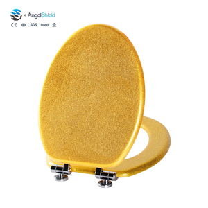 Siège de toilette de remplacement en bois moulé, finition or pailleté, fermeture douce, compatible avec la plupart des toilettes - Product Image 1