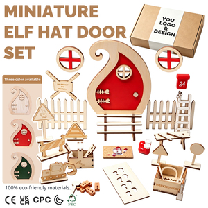 Miniature de maison de poupée en bois, chapeau de gnome, porte, scène de Noël, décoration découpée au laser, kit d'artisanat, micro-diorama, mini-jouet de vacances - Product Image 1