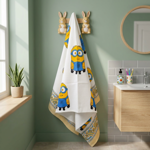 Ensemble de serviettes de bain en coton gaufré pour adultes Minions, séchage rapide, écologiques, imprimées à la main avec motifs floraux, rectangulaires, pour la maison - Product Image 3