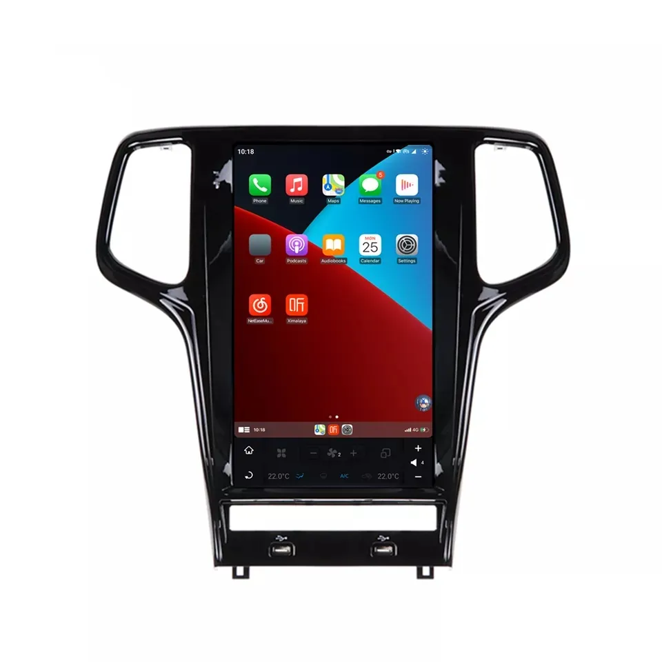 Pemutar DVD Mobil Unit Kepala GPS Navigasi Gaya Tesla Sistem Android 11 untuk Jeep Grand Cherokee 2014-2019