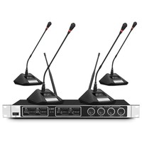 Microphone sans fil UHF de bureau KC-1104 économique à 4 canaux, cardioïde dynamique, col de cygne, portable, avec suppression du bruit, pour diffusion FM