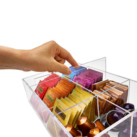 Boîte de rangement pour sachets de thé et feuilles de thé en acrylique carrée polie classique, présentoir de comptoir pour station à thé - Léger et facile à nettoyer