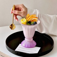 Gobelet à pied vintage rose et violet dégradé, côtelé, pour sundae, crème glacée, dessert, yaourt, pudding aux fruits, pour café, mariage, fête