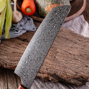 Ensemble de couteaux de cuisine en acier Damas pour droitiers, manche en bois, couteau de chef, Santoku, hachoir, couteau à steak dentelé, finition polie haute brillance pour - Product Image 3