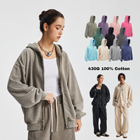 Sweat-shirts unisexes 100% coton de haute qualité, 430G, style streetwear, effet délavé, sweat-shirts à fermeture éclair pour hommes