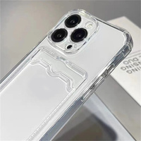 Coque de téléphone transparente en silicone TPU antichoc avec poche pour cartes et support, prix usine, compatible iPhone 17/16/15/14/13/12/11/XS Max/8 Plus, durable
