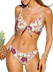 Ensemble de bikini sexy personnalisé pour femme avec nœud papillon sur le devant, bretelles fines et dos nu, maillot de bain uni et imprimé pour la plage - Product Image 5
