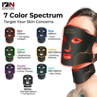 Masker Terapi Cahaya LED Photon Merah 7 Warna Bersertifikasi CE IBN IBN19, Bahan Silikon, Cocok untuk Wajah/Leher, Penggunaan di Perjalanan/Rumah/Kantor