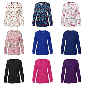 Printed Scrub Top Women Moisture Wicking Knitted Long Sleeve Hospital Uniforms For Nurse Doctor Clinic Dental Work Clothes - Product Image 2