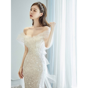 Mermaid Light Wedding Dress Off The Shoulder Sweetheart Neckline Natural Waist Fishtail Skirt Bridal Gown For Reception Evening - Product Image 1