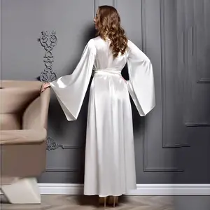 Hoe Selling Women's Robe Long Sleeve Elegant Luxury Satin Robe Clothing Sexy Dresses Women Night