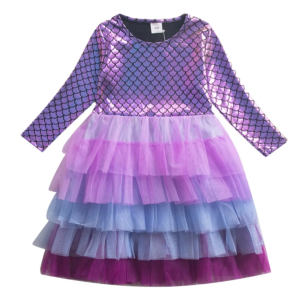 Vêtements de fête à manches longues pour enfants, Costume de sirène d'halloween, robe de princesse arc-en-ciel pour petites filles