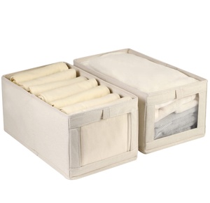 Confezione da 2 organizzatori per armadio in lino e scatole portaoggetti per abbigliamento coperte Jeans giocattoli scaffali cesto portaoggetti grande con finestra in rete - Product Image 1