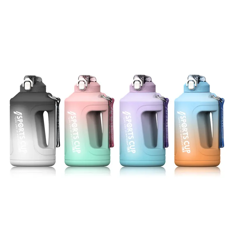 Bpa ücretsiz su sürahisi 64Oz motivasyon plastik galon su şişesi için zaman işaretleyici saman ile Fitness salonu spor