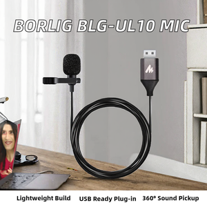Borlig BLG-UL10 Condenser Wired USB Lightweight Lavalier Microphone 192KHZ/24BIT Omnidirectional <b>Metal</b> Lapel/Shirt <b>Collar</b> Clip - Product Image 2