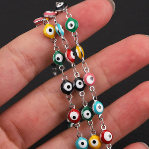 Chaîne à maillons œil porte-bonheur en émail, plusieurs couleurs, vente en gros |   Collier unisexe en acier inoxydable plaqué or 18 carats PVD avec œil turc porte-bonheur - Product Image 5