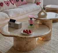 Ensemble de tables basses design en bois massif de forme irrégulière, style minimaliste moderne, blanc crème, sans assemblage, meubles pour la maison