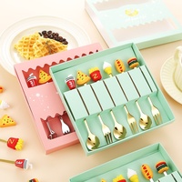 Ensemble cadeau de couverts de table mignons en acier inoxydable, avec cuillère à mélanger à tête en silicone motif poupée de dessin animé et fourchette, pour le café, pour le marché international