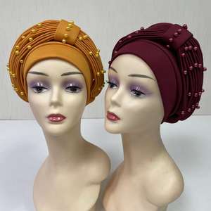 MH-1206 vente en gros Headtie Sego Aso Oke africain Gele Plain Nigeria nouveau Design avec turbans africains perlés pour les femmes - Product Image 2