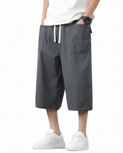 Men's Casual Green Canvas Capri Shorts Elastic Waist Drawstring Side Pockets Breathable Lightweight <b>Summer</b> <b>Pants</b> - Product Image 5