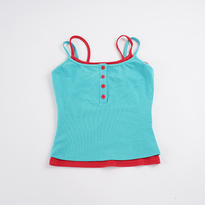 Women's Turquoise <b>Red</b> Trim Button Front Knitted Tank <b>Top</b> Square Collar Casual Sleeveless <b>Crop</b> <b>Top</b> - Product Image 6