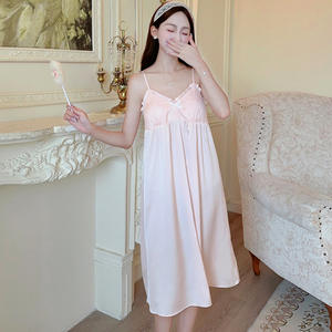 High-End Zomer Dunne Ijs Zijde Jarretel Lange Nachtjapon Franse Stijl Meisje Meerdere Kleuren Puur Sexy Pyjama Satijnen Stof Voorkant - Product Image 4