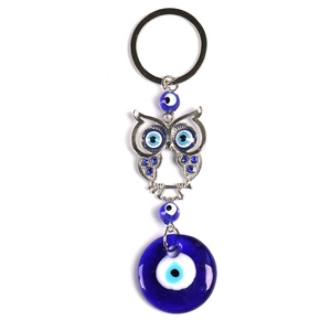 Cú Rỗng Hợp Kim Đáng Yêu Với Đá ThủY Tinh Màu Xanh Hoàng Gia Và Móc Chìa Khóa Mặt Dây Chuyền Mắt Quỷ Tròn 1.2" - Product Image 1