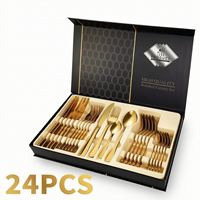 Vente en gros de couverts de luxe personnalisés en acier inoxydable, plaqués or, 24 pièces, pour mariage, restaurant, fête