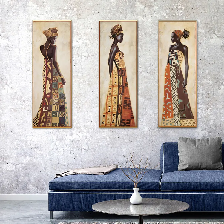 Art africain femme noire 3 panneaux peinture Tradition et style Simple pour décoration de salon impressions Hd