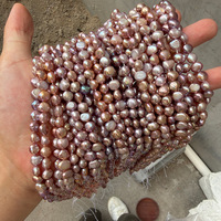 Pierre naturelle de 7-8 mm, métal violet, petite pierre percée sur le côté, polie des deux côtés, forme irrégulière baroque non nucléée, 37 cm de long