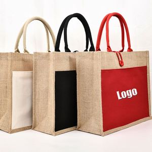 Custom Design <b>Large</b> Jute Burlap Shopping <b>Beach</b> Tote <b>Bag</b> With Soft Cotton Handles for Traveling - Product Image 1