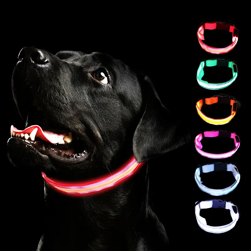 Produk anjing kalung LED hewan peliharaan elektronik kalung hewan peliharaan Flash dapat disesuaikan kerah LED reflektif antihilang malam anjing