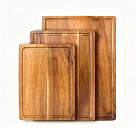Planche à découper en bois d'acacia en gros avec rainure pour jus et poignées, planche rectangulaire en bois naturel pour restaurants