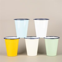 Tasse à café ou thé en émail personnalisée avec logo, 12 oz ou 15 oz, pour le camping, avec poignée, couvercle écologique et motif dessin animé – Vente en gros