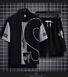 Ensemble décontracté d'été style coréen pour garçons : T-shirt ample à manches courtes et pantalon cinq-quarts simple – Ensemble deux pièces pour homme - Product Image 6