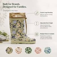 Bottes de pluie antidérapantes en caoutchouc naturel pour enfants, motif animaux de la forêt, durables, avec cordon de serrage, pour l'école (vente en gros)