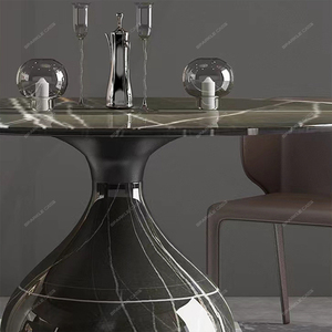 SPARKLE Mesa de comedor de mármol ligero de lujo italiano y combinación de silla giratoria circular para el hogar Mesa de comedor de setas - Product Image 5