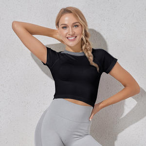 Maglietta da palestra con collant a compressione da <span class=keywords><strong>donna</strong></span> T-Shirt sportiva Dry a maniche corte a corsa rapida T-Shirt abbigliamento Fitness da <span class=keywords><strong>donna</strong></span> T-Shirt e top - Product Image 2
