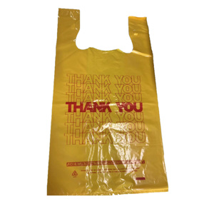 Manufacture Custom White Thank You T-Shirt Plastic Vest Handle Shopping Bags With Logo Printing