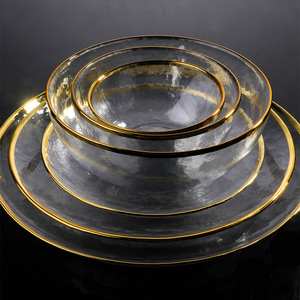 Assiette en <span class=keywords><strong>verre</strong></span> à bord doré Assiette à grains froids Bol en <span class=keywords><strong>pyrex</strong></span> Bol à dessert et à salade Vaisselle en <span class=keywords><strong>verre</strong></span> - Product Image 1
