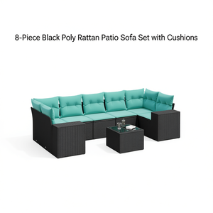 Set di Divani da Esterno Moderno in Polyrattan Nero, 8 Pezzi con Cuscini, Arredamento da Giardino dal Design Contemporaneo - Product Image 1