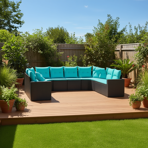 Ensemble de canapé de patio extérieur Mibie Melopa 3 places en polyrotin noir avec coussins, design moderne et contemporain - Product Image 2