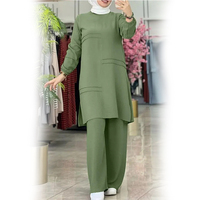 Vêtements islamiques tunique et pantalon musulman grande taille 2 pièces ensemble arabe moyen-orient solide Ramadan à manches longues costume pour femme