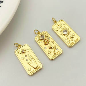 Hiphop Sun Star Rose Bloem <span class=keywords><strong>Tarot</strong></span> Kaarten Hanger Cz Zirkoon Vergulde Ketting Accessoires Voor Dames Vintage Sieraden Maken - Product Image 1