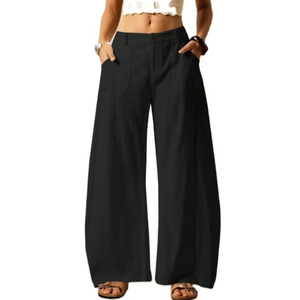 <span class=keywords><strong>Pantaloni</strong></span> Palazzo Larghi da Donna in Cotone 100% Modello Barrel, Collezione Estate 2026, Casual a Gamba Larga con <span class=keywords><strong>Tasche</strong></span> - Product Image 5