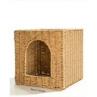 Boîte de rangement tressée pour chat, Niche tressée toutes saisons pour chat, Niche pour chat de salon au sol