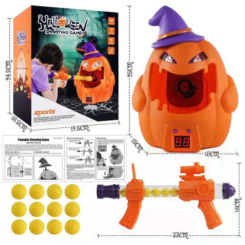 Pull-over d'halloween citrouille, pistolet de tir avec objectif électronique, 12 balles en mousse souple, son de marquage, 2021