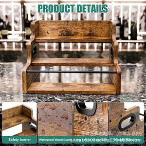 Wooden Multi Layer <b>Whiskey</b> Bottle Storage Rack Bar Tabletop Decoration <b>Collectible</b> Wine Rack Wood And Metal Handmade - Product Image 5